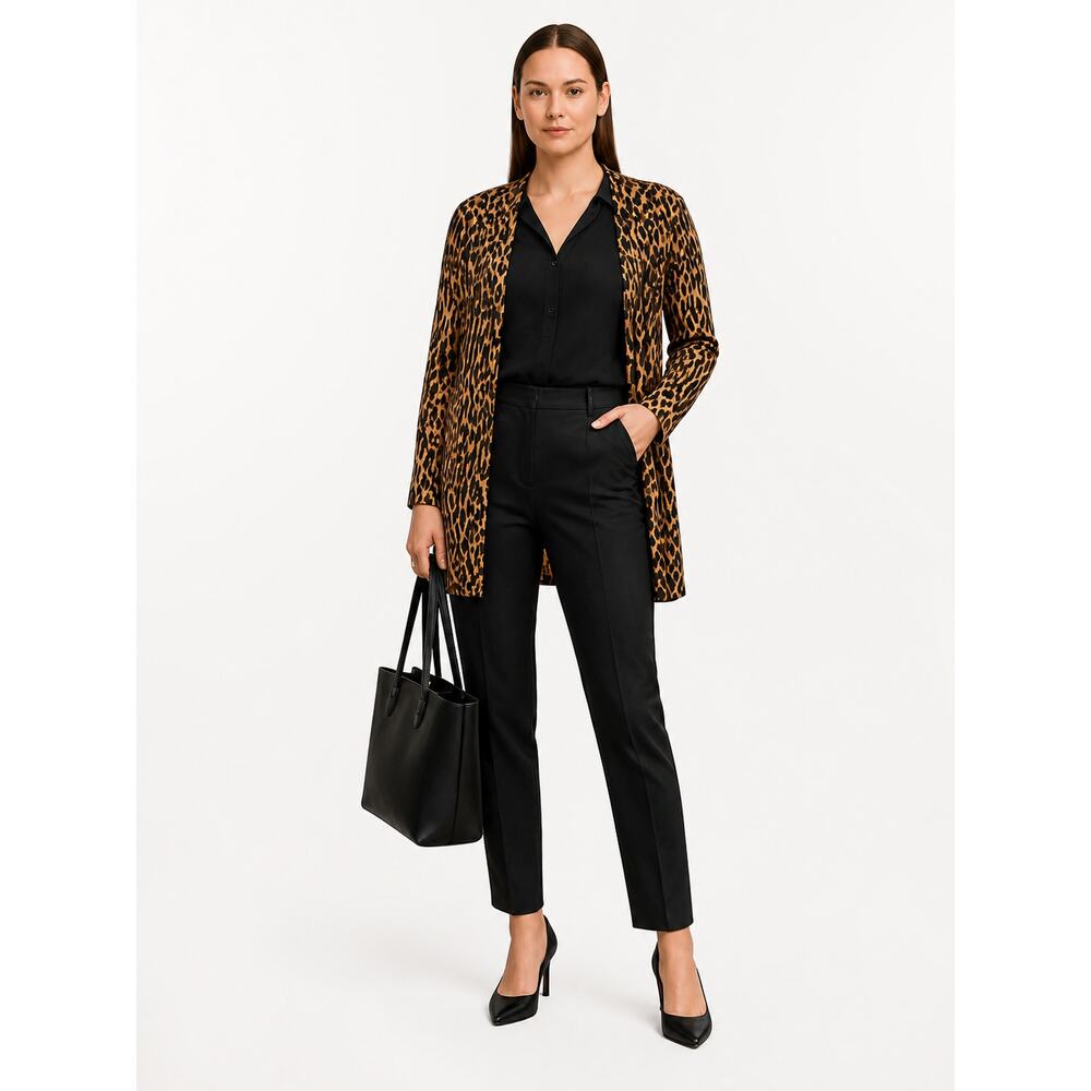 Halogen Leopard Print Open Front Cardigan XS Petite Lightweight Animal Print